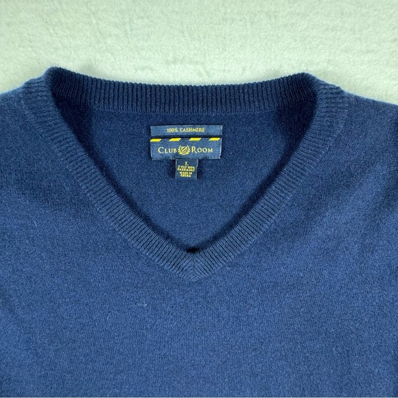 CLUBROOM 100% CASHMERE MEN 2 PLY V-NECK BLUE CASHMERE SWEATER SIZE L - Picture 2 of 5